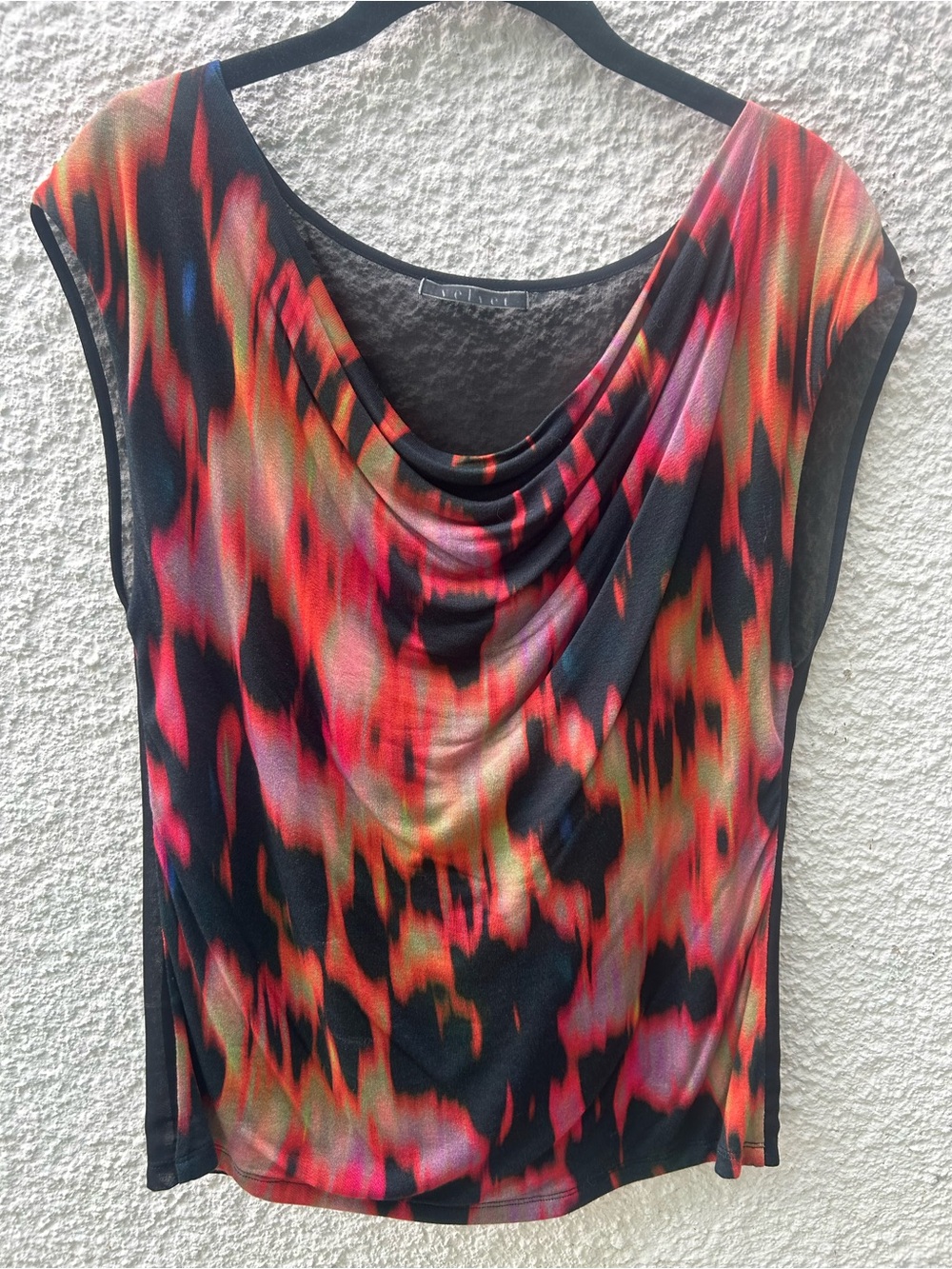 Velvet by G & S Draped Neck Multi-Color Print Blouse - Black/Red/Pink